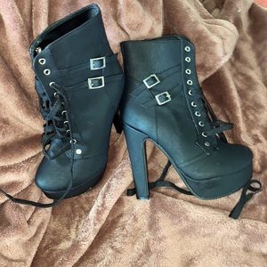 Black ankle platform heels